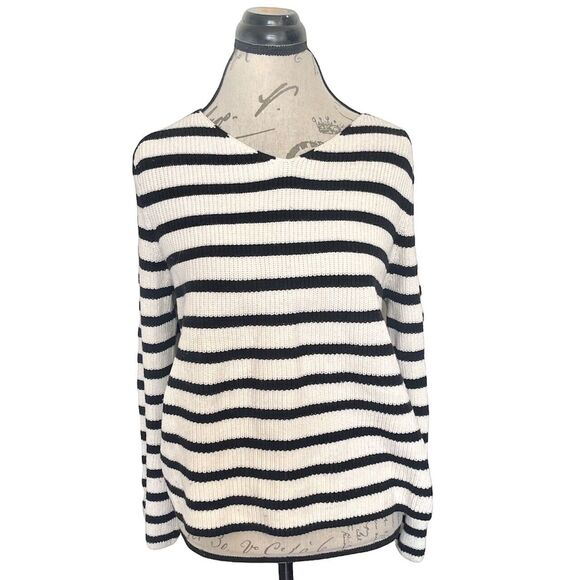 Loft Sweater Womens Size XL Chunky Knit Stripe Tie Back Minimalist Preppy Geek - Picture 1 of 12